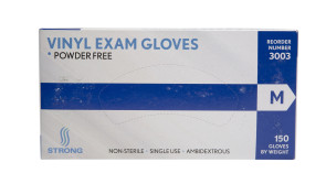 Strong MFG Medium Vinyl Exam Gloves, 150 per box, 10/case