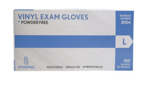 Strong MFG Large Vinyl Exam Gloves, 150 per box, 10/case