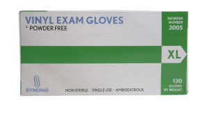 Strong MFG X-large Vinyl Exam Gloves, 130/box, 10/case