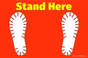 "Stand Here" Shoe Print Floor Decal Sign