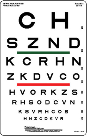 Proportional Spaced Sloan Chart w/Green & Red Lines, 20 Ft