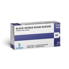 Strong MFG Black Nitrile Exam Gloves, Medium,10 Boxes/Case