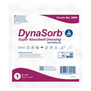 DynaSorb Super Absorbent Dressings, 6" x 6", 10/box