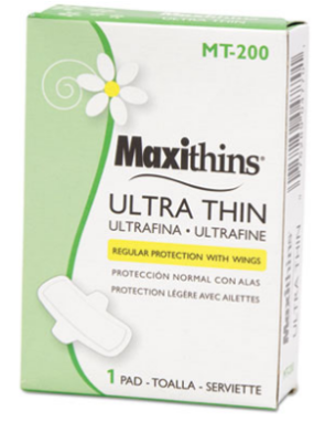 Maxithins® Ultra Thin Pads with Wings, Indv. Boxed, 200/Case