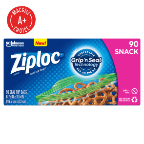 Ziploc® Snack Bags, 6.5" x 3.25", Zipper Seal (90/Bx)