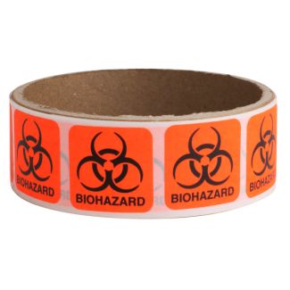 Biohazard Labels, 1" x 1", 50/Roll