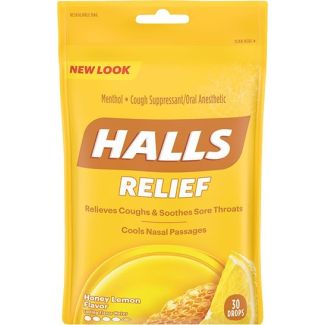 Halls Cough Drops, Honey Lemon 30/Bag