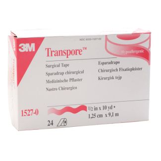 3M Transpore Clear Tape, 1/2" x 10 Yards, 24 Rolls Per Box