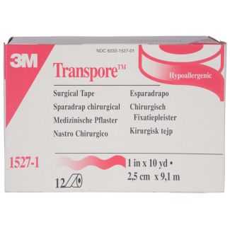 3M Transpore Clear Tape, 1" x 10 Yards, 12 Rolls Per Box