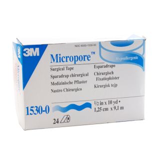 3M Micropore Paper Tape, 1/2" x 10 Yards, 24 Rolls Per Box