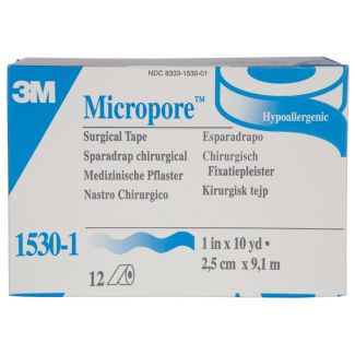 3M Micropore Paper Tape, 1" x 10 Yards, 12 Rolls Per Box