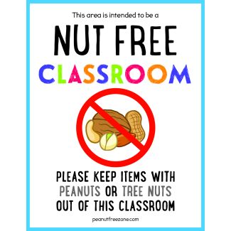 Nut Free Zone Classroom Poster, 8-1/2" X 11" Poster