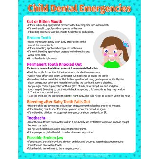 Child Dental Emergencies Poster, 12" x 18", Laminated
