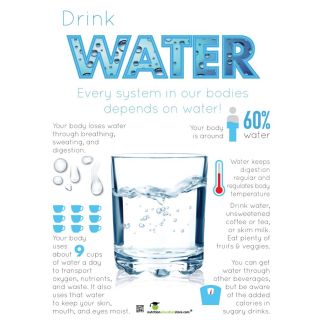 Drink Water Poster, 18" x 24", Laminated