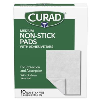 3" x 4" Non-Stick Pads with Adhesive Tabs, 10/Box