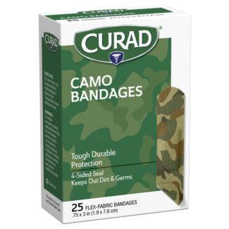 Curad® 3/4" x 3" Fabric Camo Bandages, Green, 25/Box