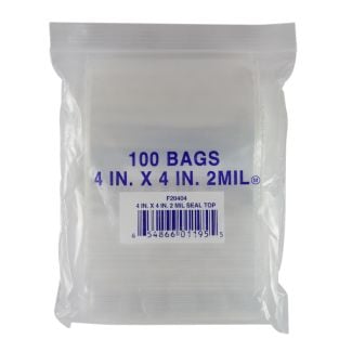 Storage Bags, 4" x 4", Zipper, 2 ml (100/Pkg)