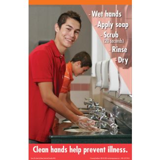 Hand Washing Poster, 11" x 17", High School Boy