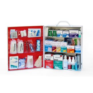 Complete 3-Shelf Metal First Aid Cabinet