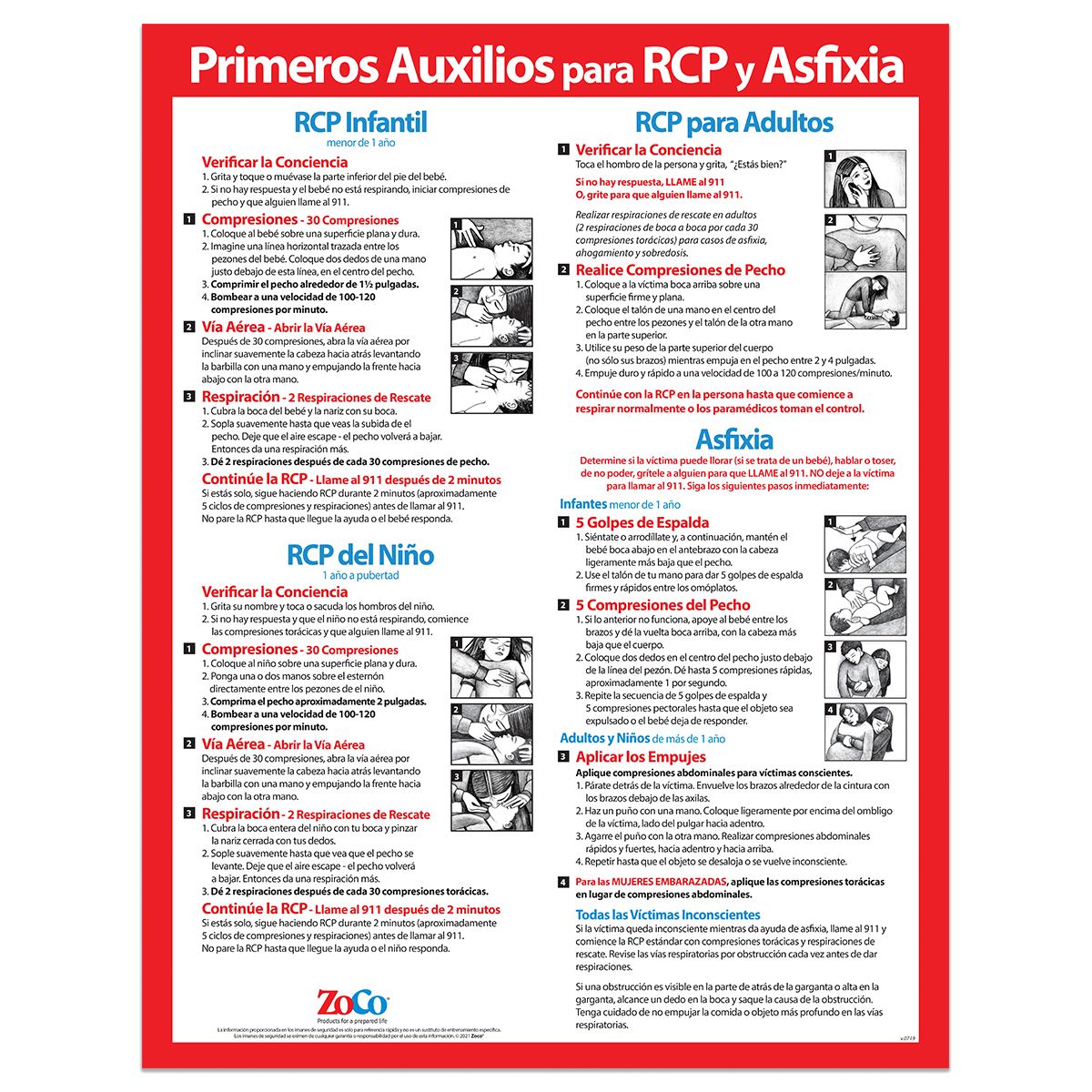 CPR & Choking First Aid Poster, Spanish, 17