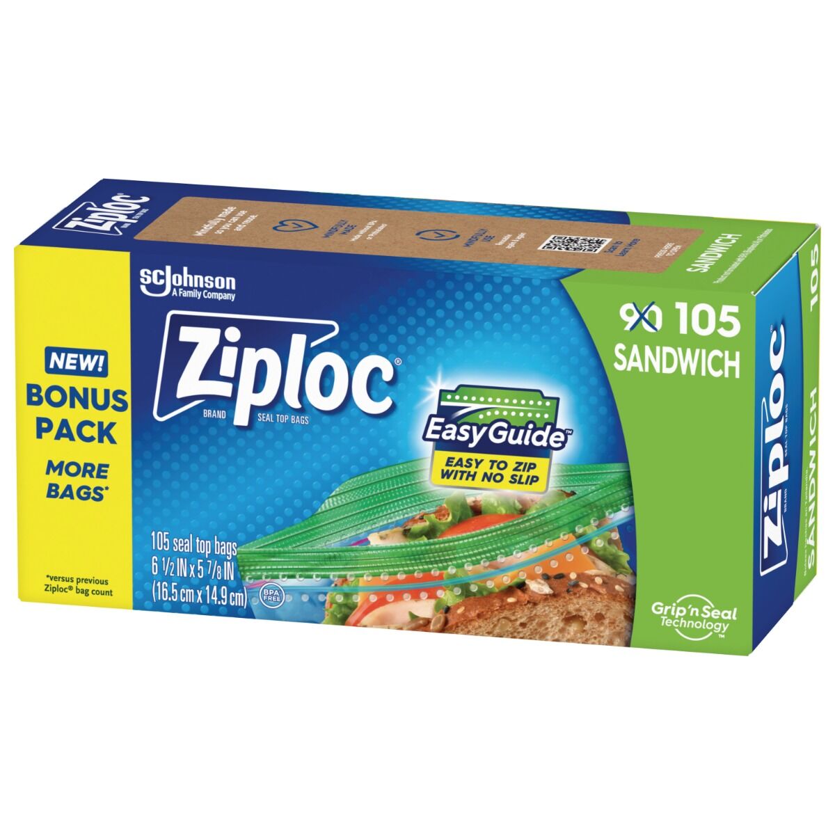 Ziploc® Sandwich Bags, 105/bx